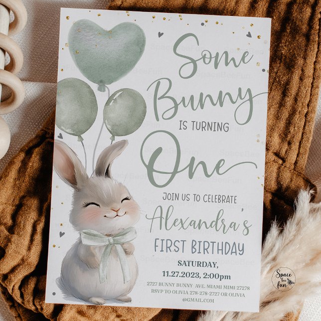 Invitation Un lapin est un lapin bow 1er anniversaire (Some Bunny is One, 1st Birthday Invitation, Bow Bunny Birthday, Bunny Theme Party, First Birthday ge)