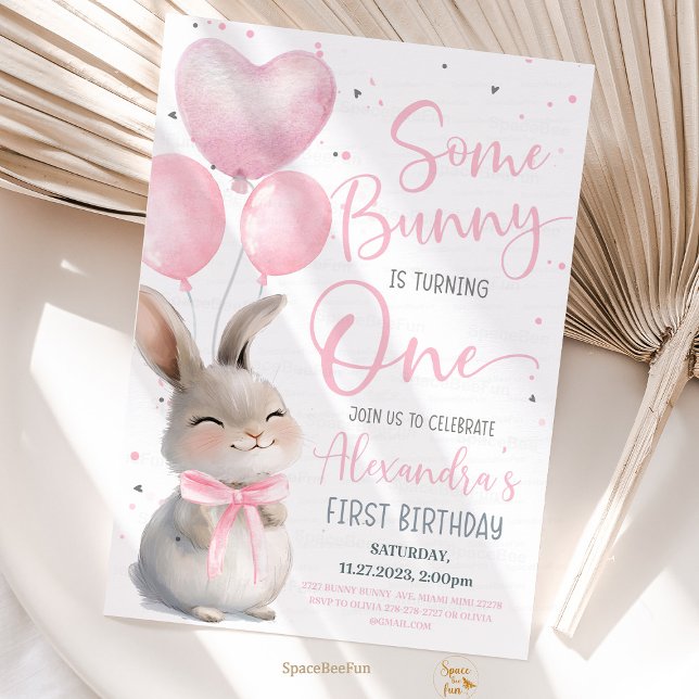 Invitation Un lapin est un lapin bow 1er anniversaire (Some Bunny is One, 1st Birthday Invitation, Bow Bunny Birthday, Bunny Theme Party, First Birthday Gi)
