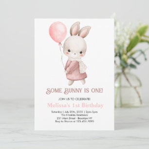 Invitation Un lapin est un lapin rose 1er anniversaire