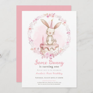 Invitation Un lapin est un lapin rose Fleur sauvage en premie