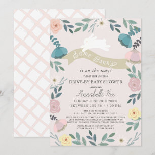 Invitation Un lapin Floral Rose Girl au Baby shower