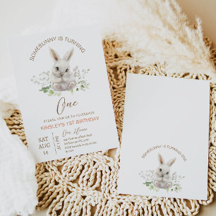Invitation Un Lapin Moderne Tourne Un 1Er Anniversaire