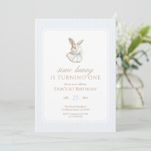 Invitation Un lapin qui fête son premier anniversaire avec un