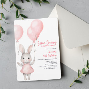 Invitation Un lapin rose fille premier anniversaire