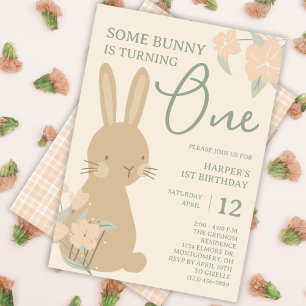 Invitation Un lapin tourne le 1er anniversaire d'une fille