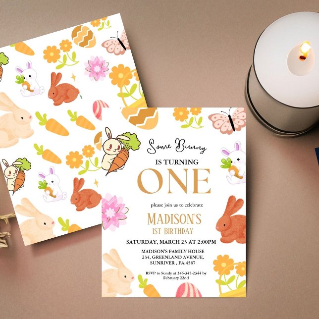 Invitation Un Lapin Tourne Un Lapin 1Er Anniversaire Fête (Créateur téléchargé)
