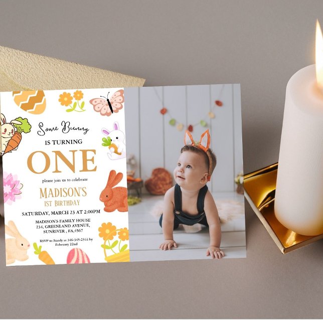 Invitation Un Lapin Tourne Un Lapin 1Er Anniversaire Fête (Créateur téléchargé)