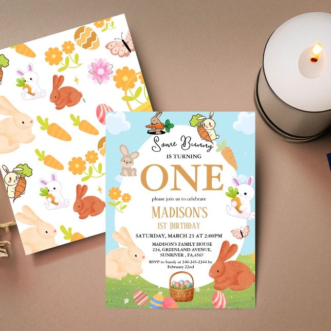 Invitation Un Lapin Tourne Un Lapin 1Er Anniversaire Fête (Créateur téléchargé)
