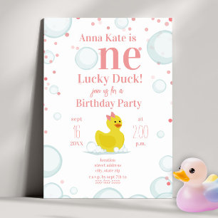 Invitation Un Lucky Canard rose Premier anniversaire fête