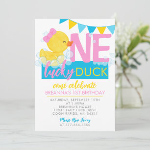 Invitation Un Lucky Duck Girl Rubber Duck 1er anniversaire