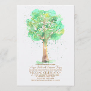 Invitation Un mariage à l'aquarelle avec un arbre d'amour rom