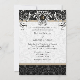 Invitation Un mariage avec un monogramme noir et bronzé A7 in
