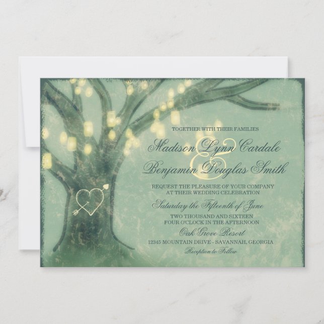 Invitation Un mariage avec un pot en bois de chêne rustique (Devant)