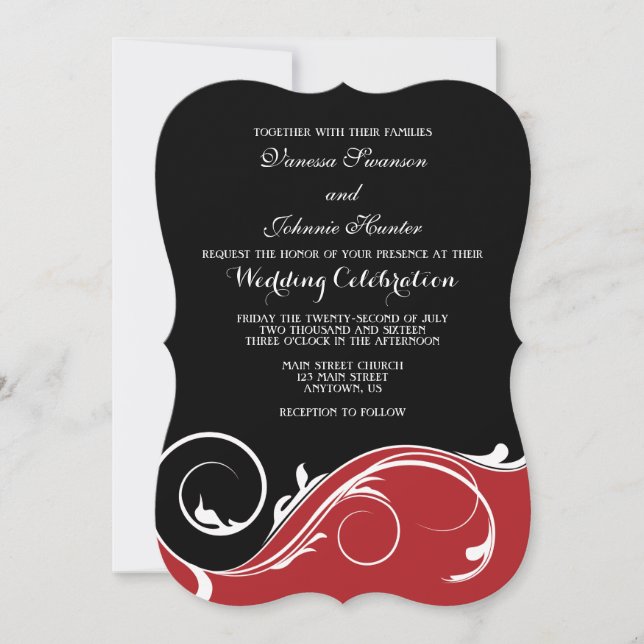Invitation Un mariage de bracelet noir rouge invite au mariag (Devant)