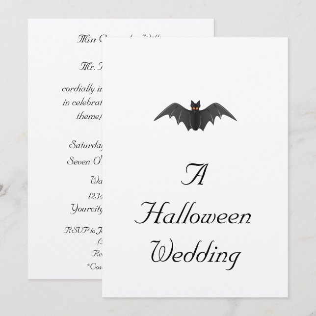 Invitation "Un mariage de Halloween" - (batte en vol) (Devant / Derrière)