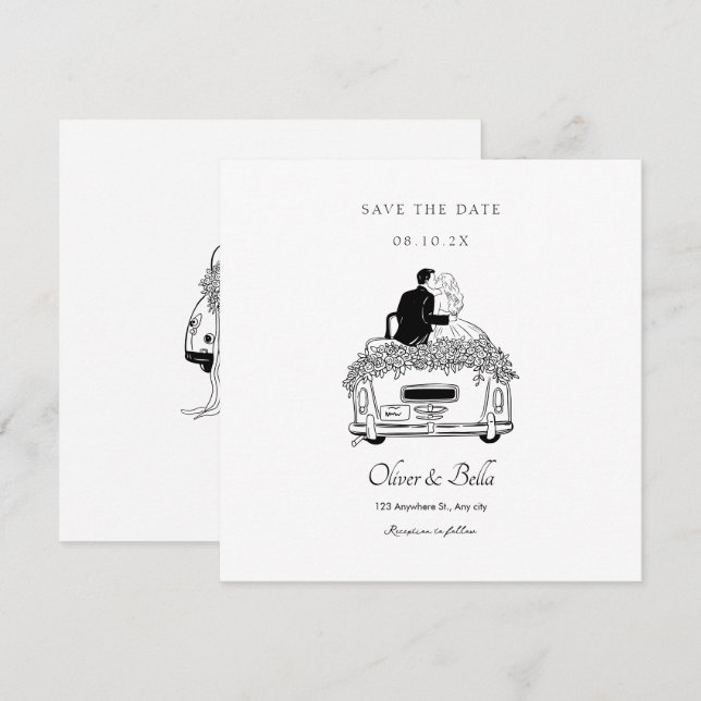 Invitation Un mariage de voiture en couple (Devant / Derrière)