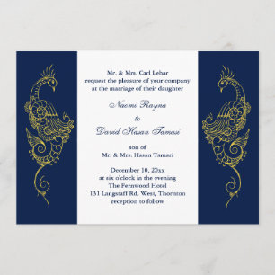 Invitation Un mariage élégant avec Mehndi Peacock invite Navy