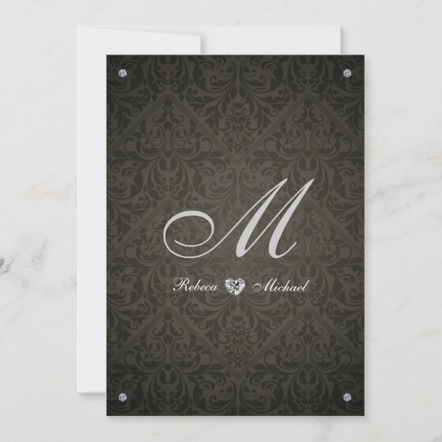 Invitation Un mariage élégant avec un monogramme de Damas de  (Devant)