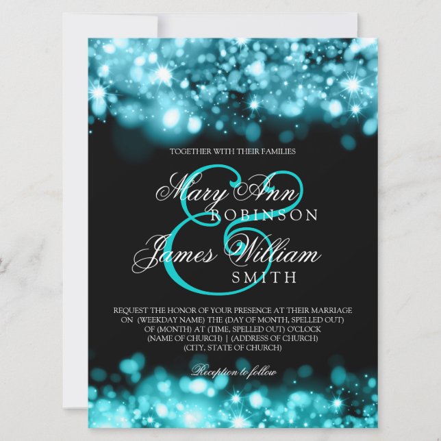 Invitation Un Mariage Élégant qui éclaire Turquoise (Devant)