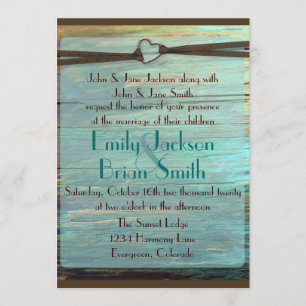 Invitation Un mariage en bois turquoise avec une boucle de co