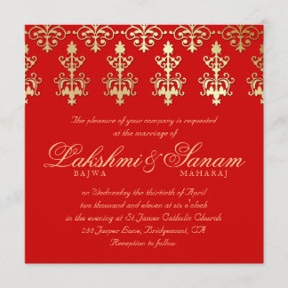 Invitation Un mariage indien invite Damask Gold Automne Rouge