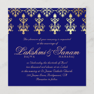 Invitation Un mariage indien invite Damask Gold Autumn Blue