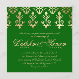 Invitation Un mariage indien invite Damask Gold Autumn Green