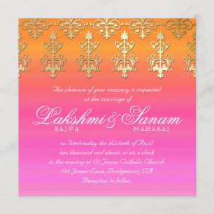 Invitation Un mariage indien invite Damask Gold Pink Orange
