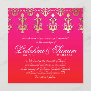 Invitation Un mariage indien invite Damask Gold Pink Red Whit
