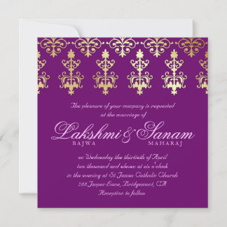 Invitation Un mariage indien invite Damask Gold Purple