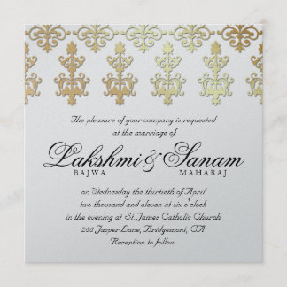 Invitation Un mariage indien invite Damask Gold Silver Black