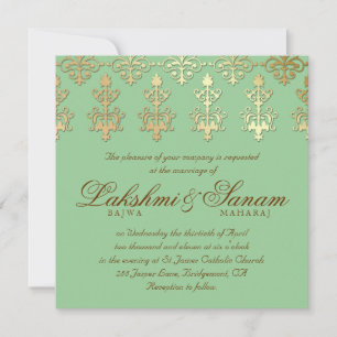 Invitation Un mariage indien invite Damask Gold Spring Green