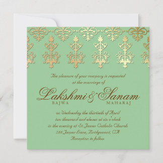 Invitation Un mariage indien invite Damask Gold Spring Green