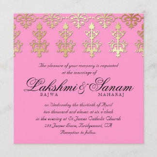 Invitation Un mariage indien invite Damask Gold Spring Pink
