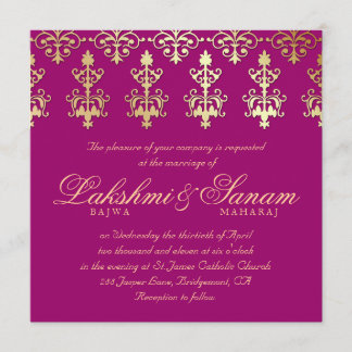 Invitation Un mariage indien invite Damask Gold Vin d'automne