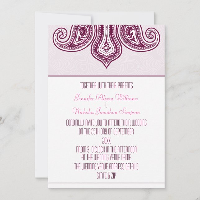 Invitation Un Mariage Motif couleur style henné Paisley (Devant)