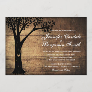 Invitation Un mariage rustique d'arbre cardiaque sculpté invi