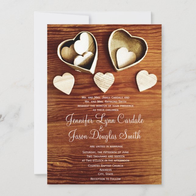 Invitation Un mariage rustique entre les coeurs de grains de  (Devant)