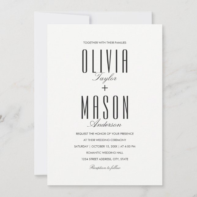 Invitation Un mariage simple invite à une typographie moderne (Devant)