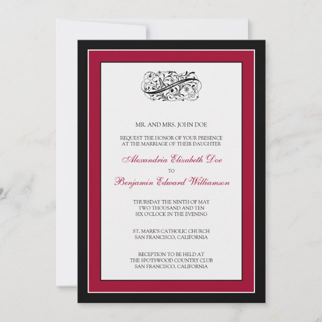 Invitation Un mariage tout simple 5 x 7 Noir/Cranberry (Devant)
