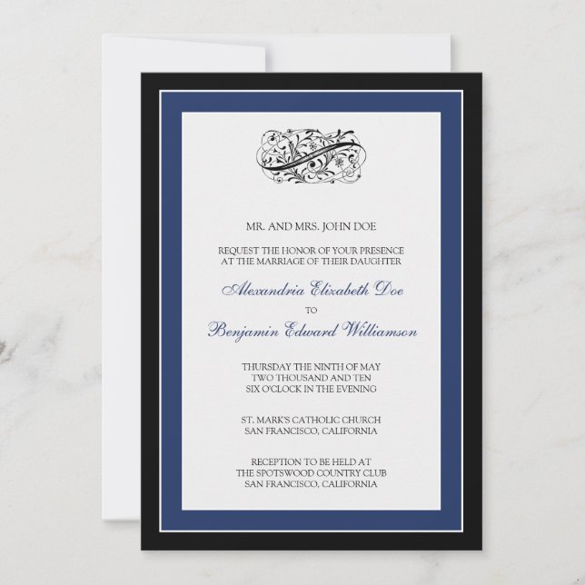 Invitation Un mariage tout simple, 5 x 7 Noirs/Marine (Devant)