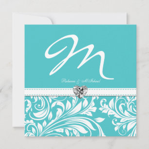 Invitation Un mariage Turquoise élégant avec un losange