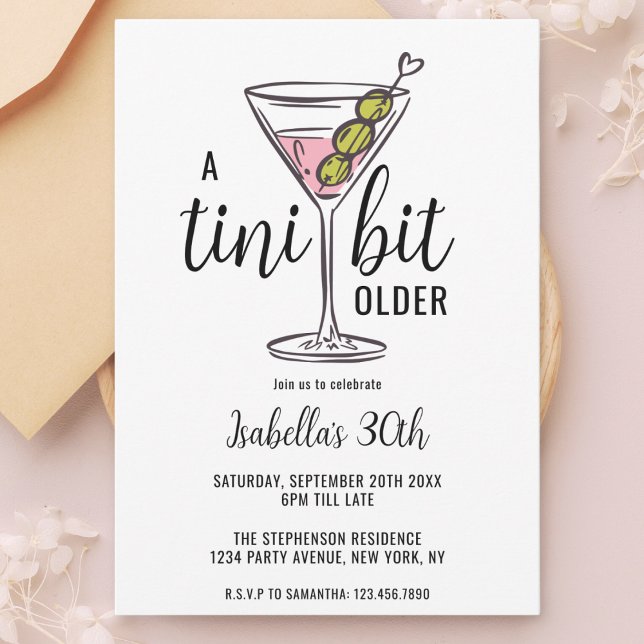 Invitation Un Martini Un Peu Plus Vieux Anniversaire Dessiné  (Créateur téléchargé)