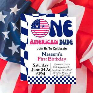 Invitation Un mec américain garçon 4 juillet 1er anniversaire