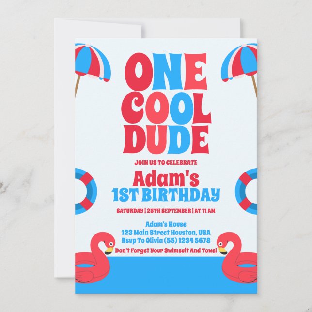 Invitation Un mec cool d'été tropical 1er anniversaire  (Devant)