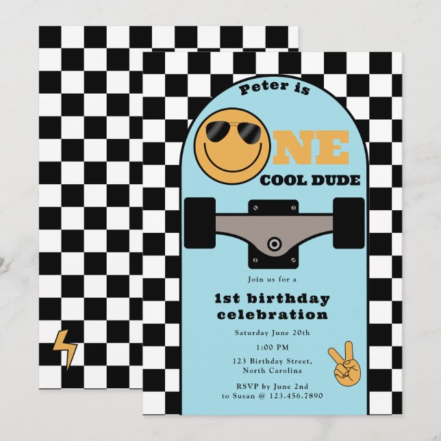 Invitation Un Mec Cool pour 1er Premier Anniversai (Devant / Derrière)
