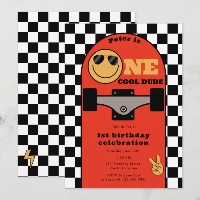 Invitation Un Mec Cool pour 1er Premier Anniversai (Devant / Derrière)