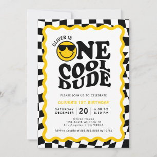 Invitation Un mec Cool   Wavy Happy Face Boy 1er anniversaire