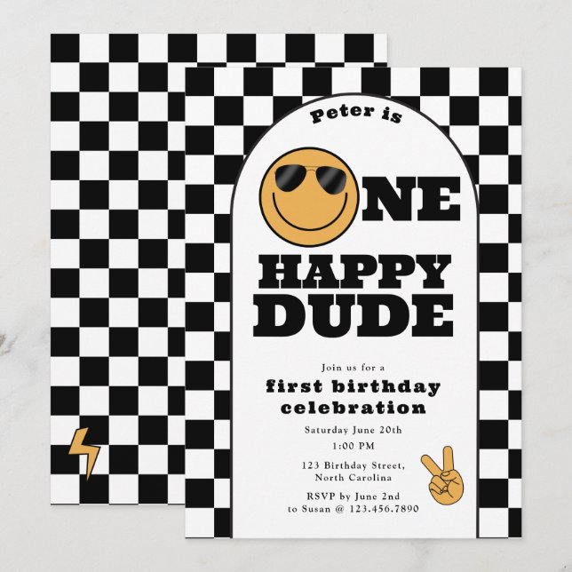 Invitation Un Mec Heureux 1er Premier Anniversaire (Devant / Derrière)