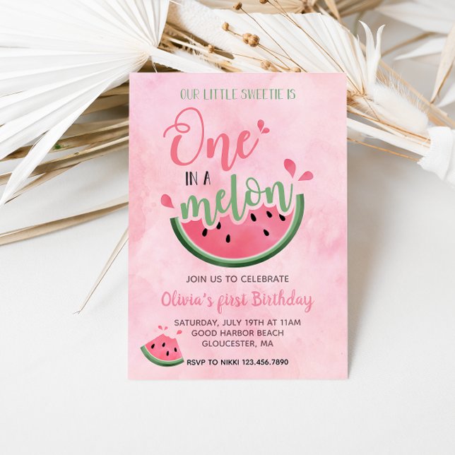 Invitation Un melon à l'eau pastel pour 1er anniversaire  (Créateur téléchargé)